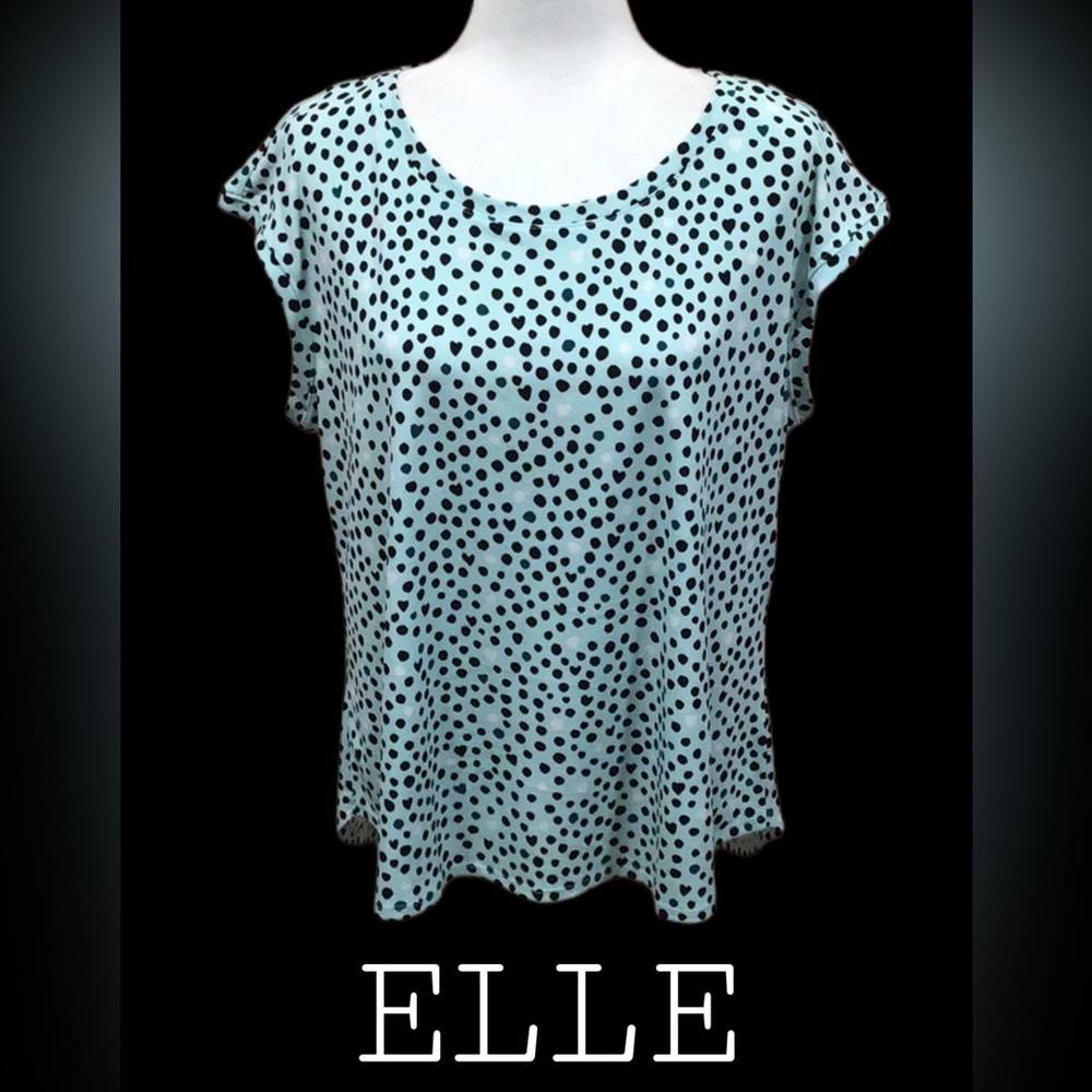 ELLE Hearts & Dots Blouse, Soft & Stretchy, Mint‎ Green/Black/White, Size Large